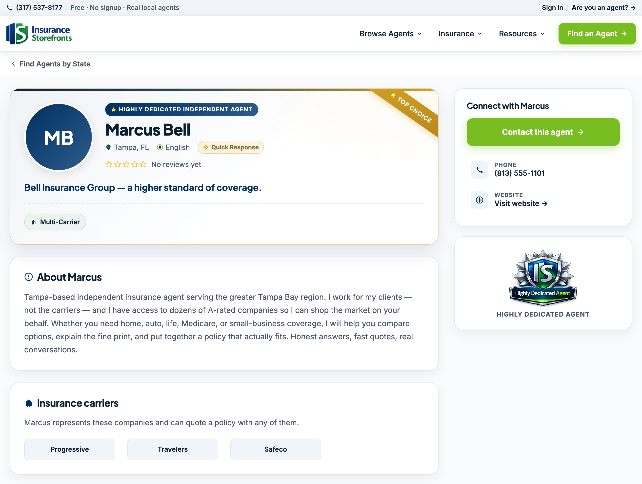 A detailed independent agent profile on Insurance Storefronts