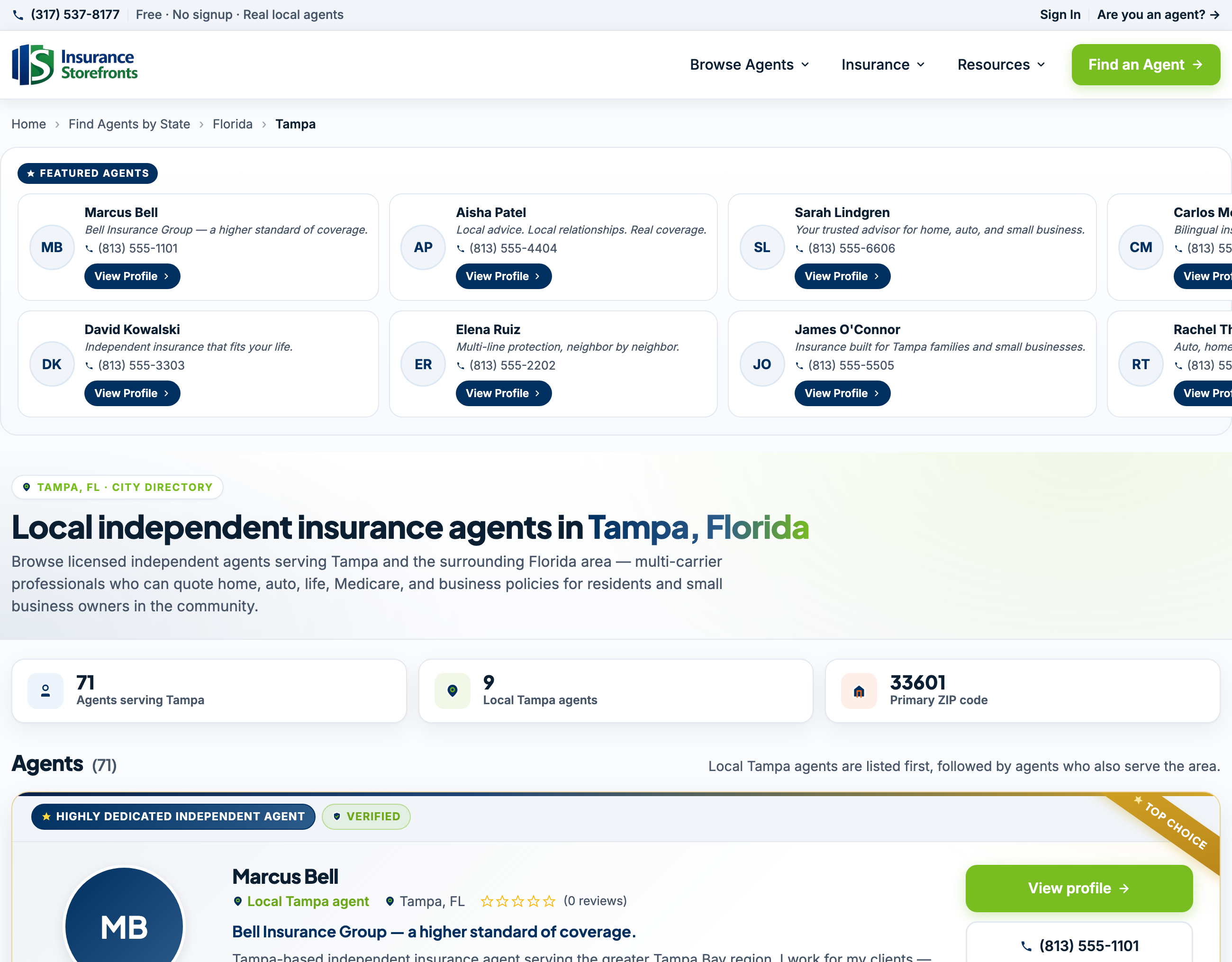Searching the Insurance Storefronts directory of local independent agents