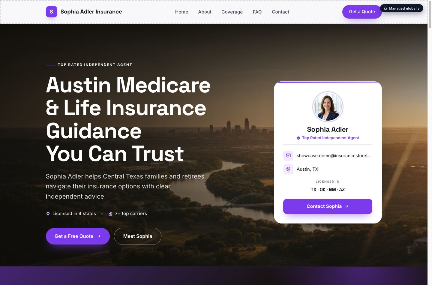 Your storefront website — more pages to be found, with quote engines built in.