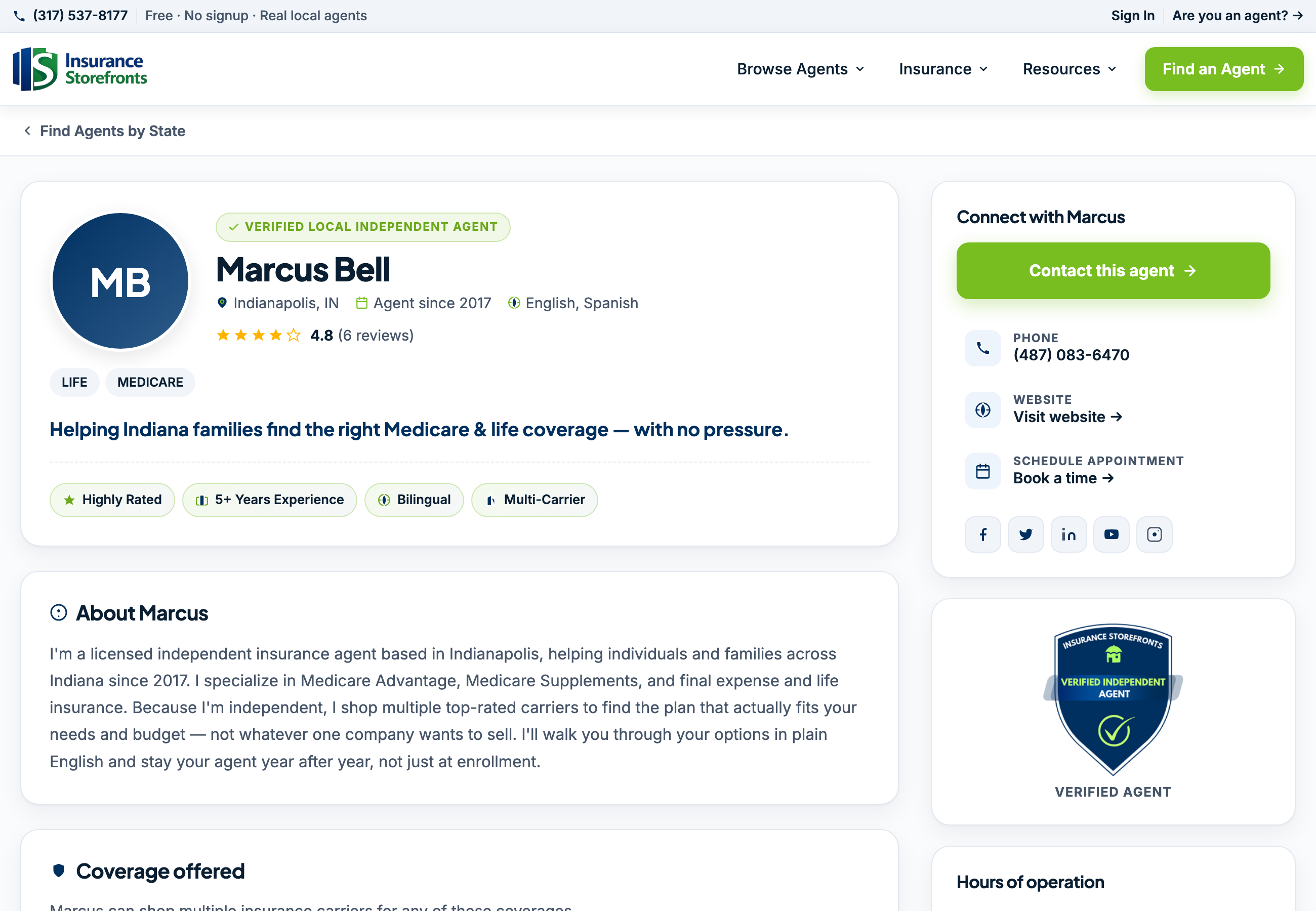 An AI-generated, SEO-optimized state landing page built from an agent's profile