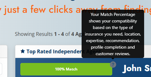 Local Independent Insurance Agent Match Percentage System