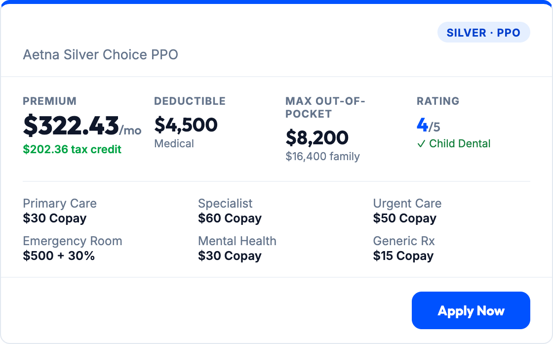 A quote engine showing real-time ACA health plan rates from multiple carriers