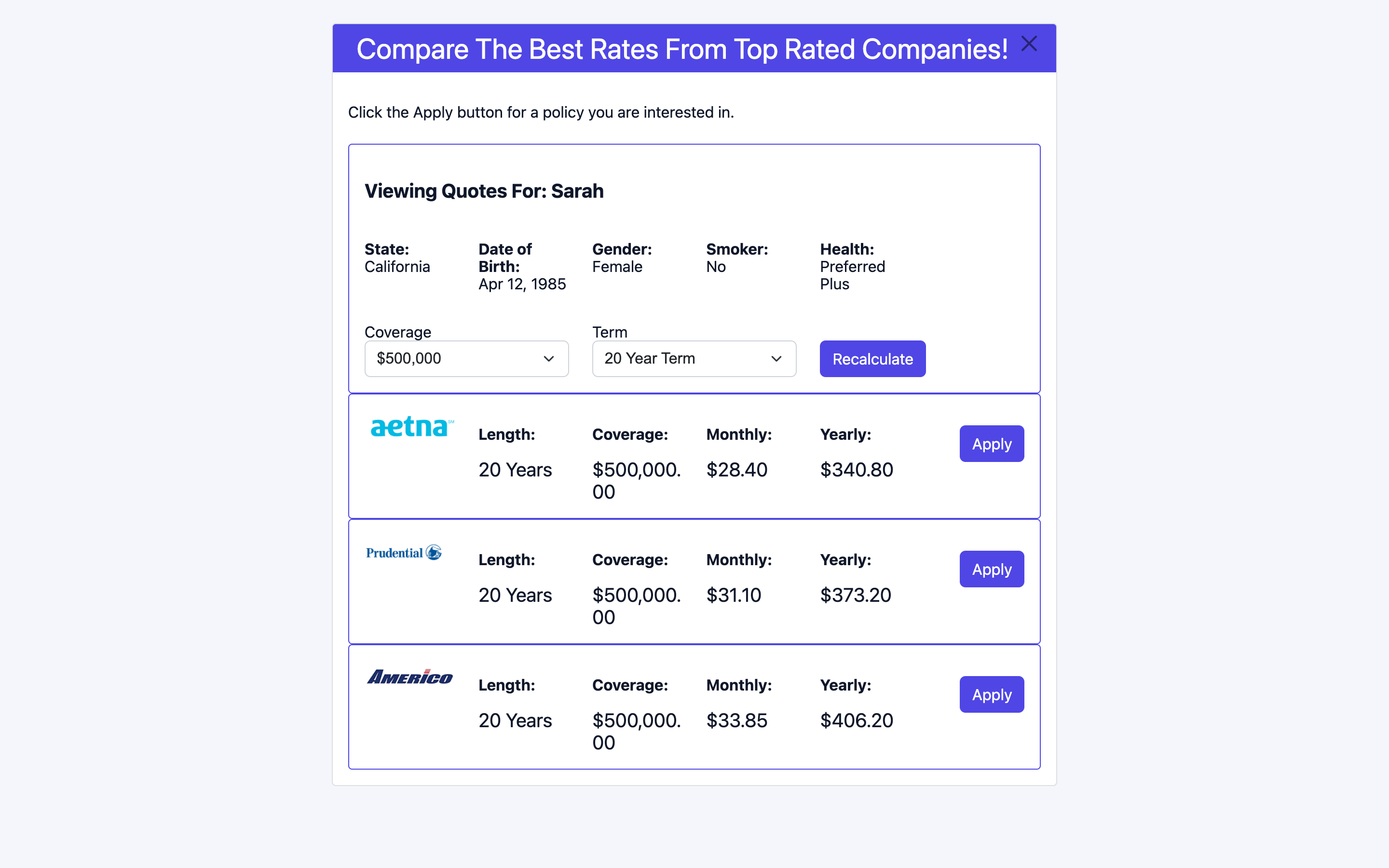 Instant insurance quote engine comparing rates from top-rated carriers
