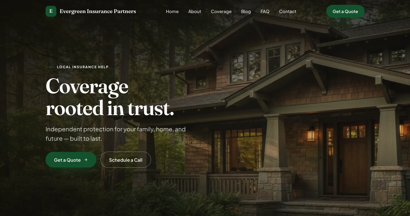 Forest theme — an AI-generated independent insurance agent website