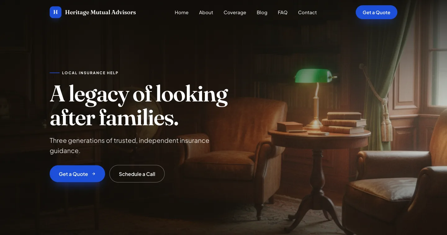Heritage — a classic, timeless AI-generated insurance agent website