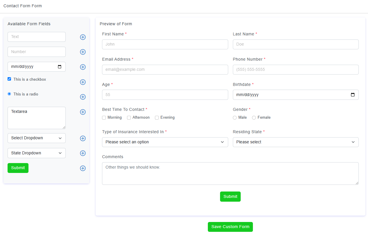 Website Builder For Insurance Agents - Build Custom Forms